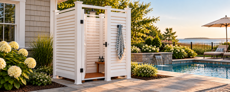 Coastal Louvered Poolside Shower